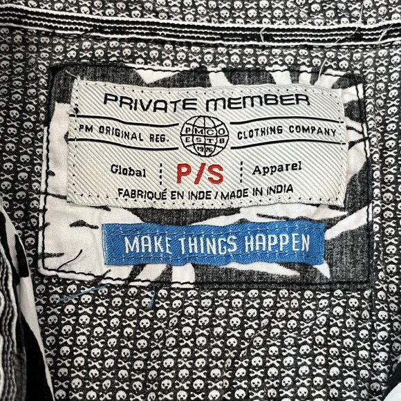 Private Member Black White Palm Print Button Up Shirt Men Small Inside Out Print - Picture 7 of 14